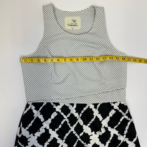 Tabitha Black & White Geometric Sleeveless Fit & Flare Dress - Size 6 - Picture 8 of 11